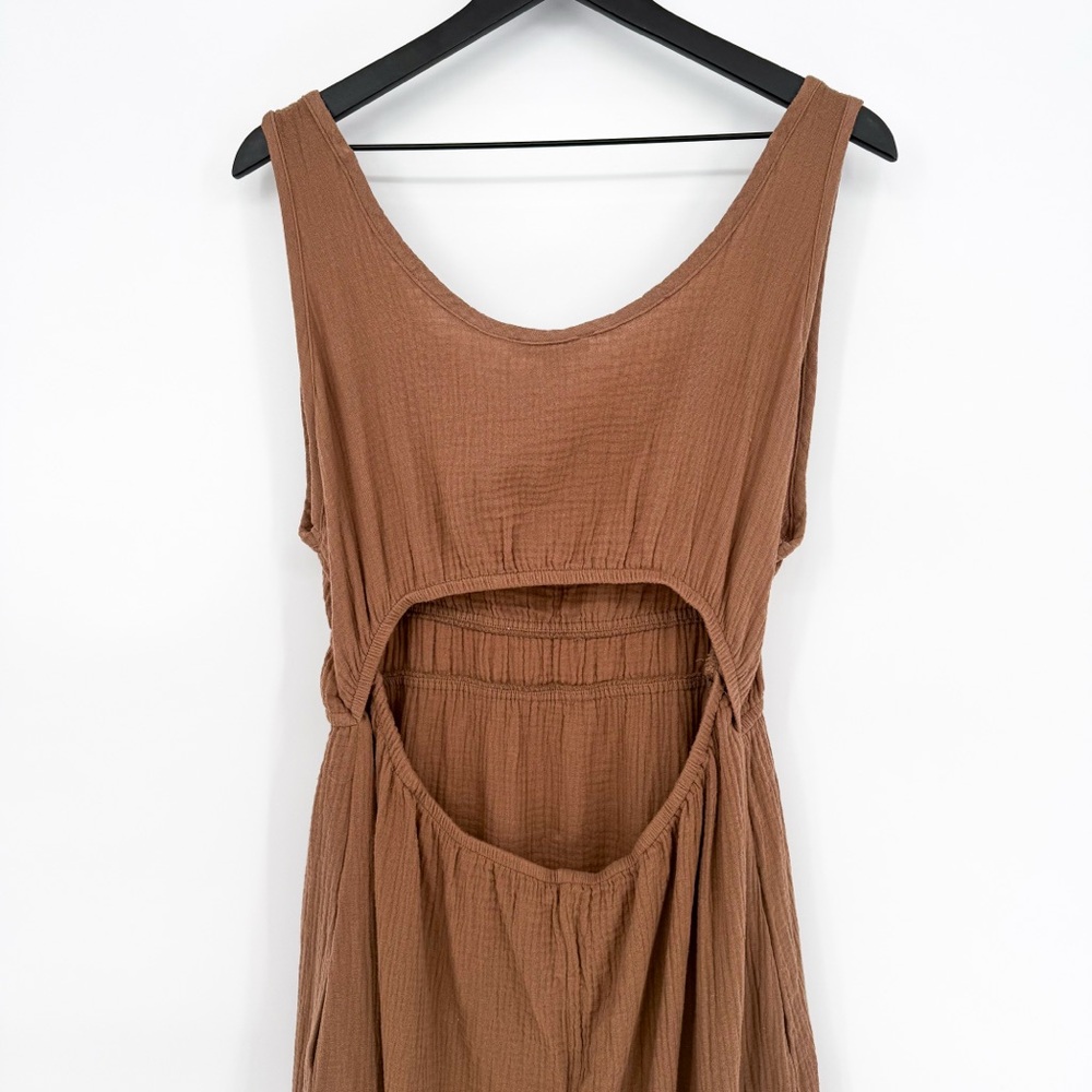 NWT Aemi+Co Midi Cut Out Dress Mocha Brown Cotton Gauze Large - Picture 9 of 15